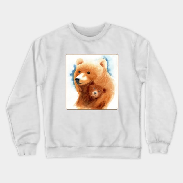 Little Bear and Mom Watercolor Painting Crewneck Sweatshirt by MMcBuck